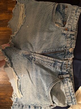 Zara Distressed Light Wash Denim Shorts